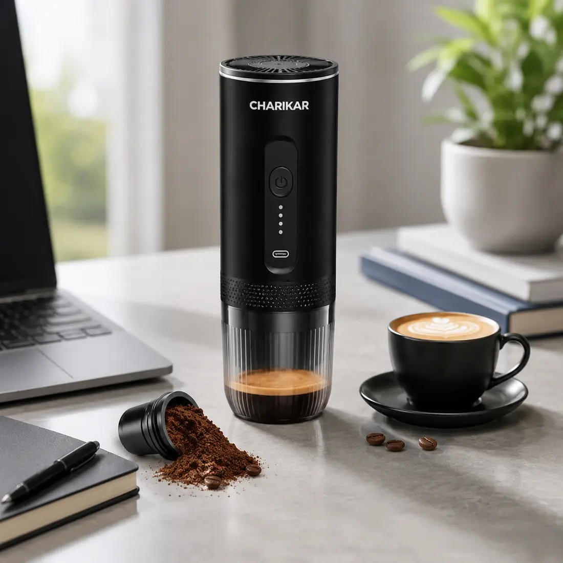 Espresso maker on a desk