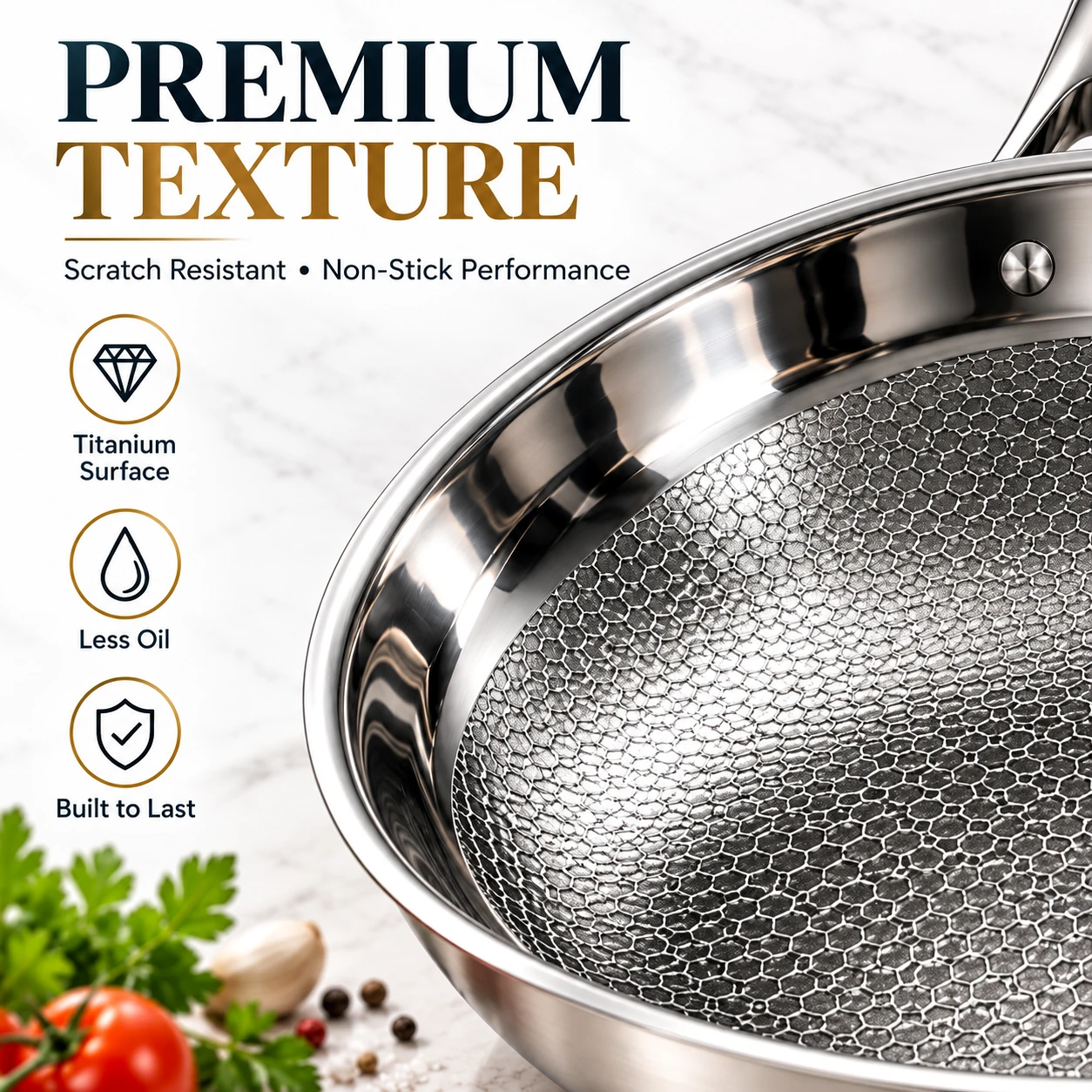 Honeycomb textured titanium cooking surface