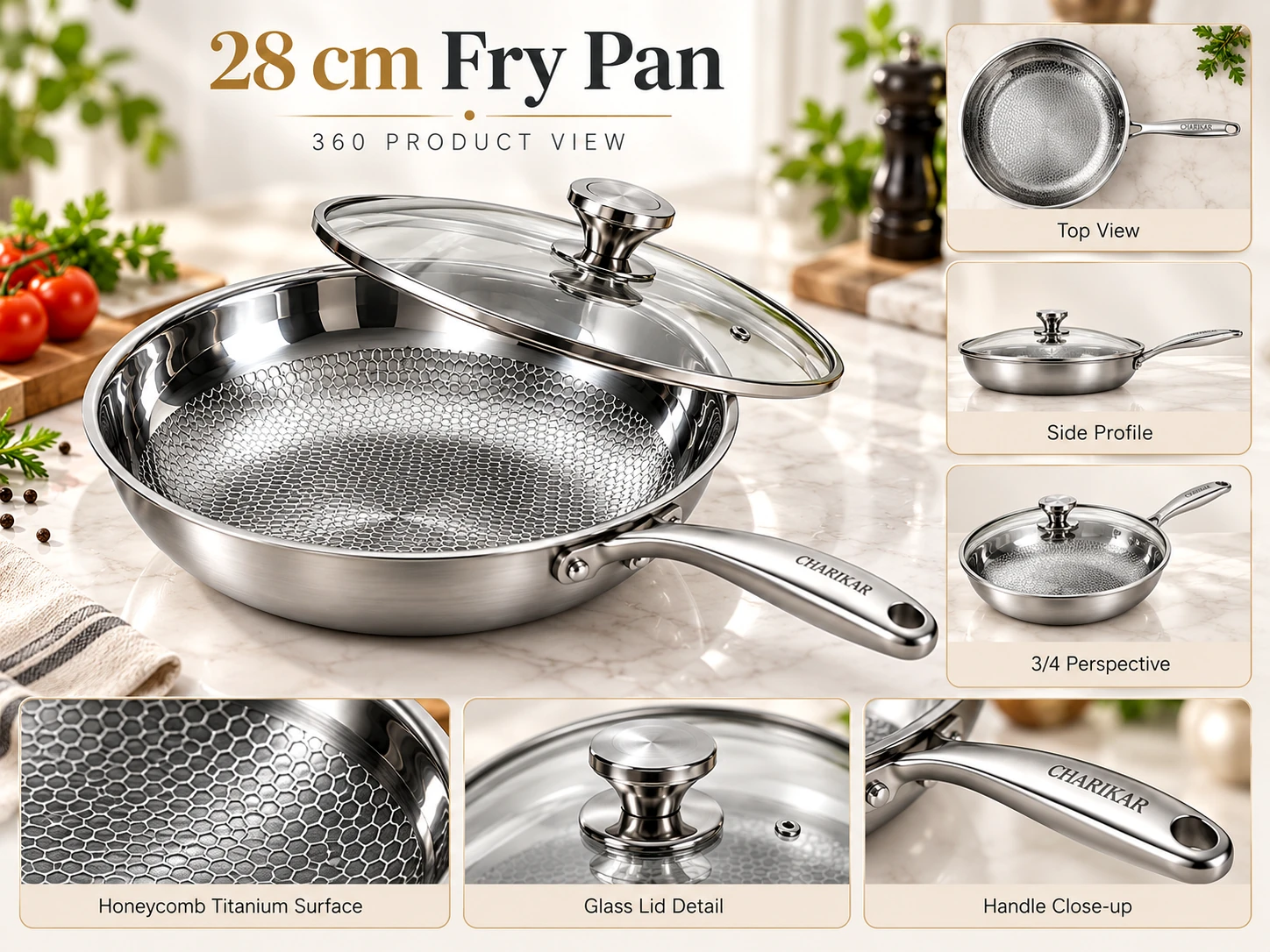 Silver CHARIKAR cookware fry pan