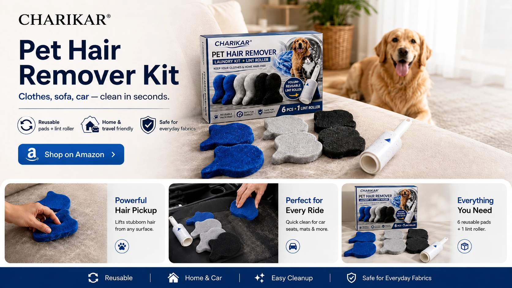 CHARIKAR Pet Hair Remover Kit overview