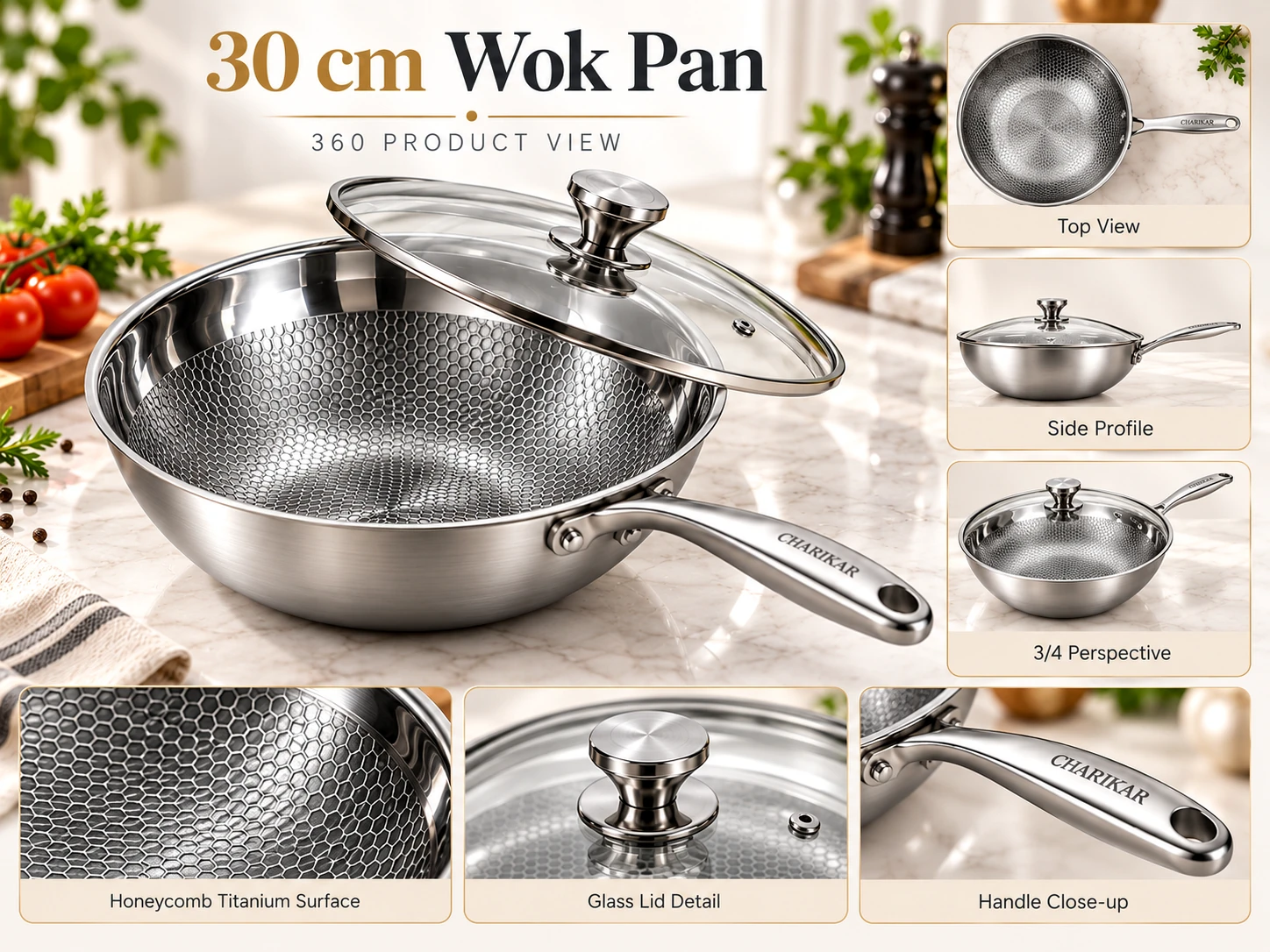 CHARIKAR 30 cm Wok Pan